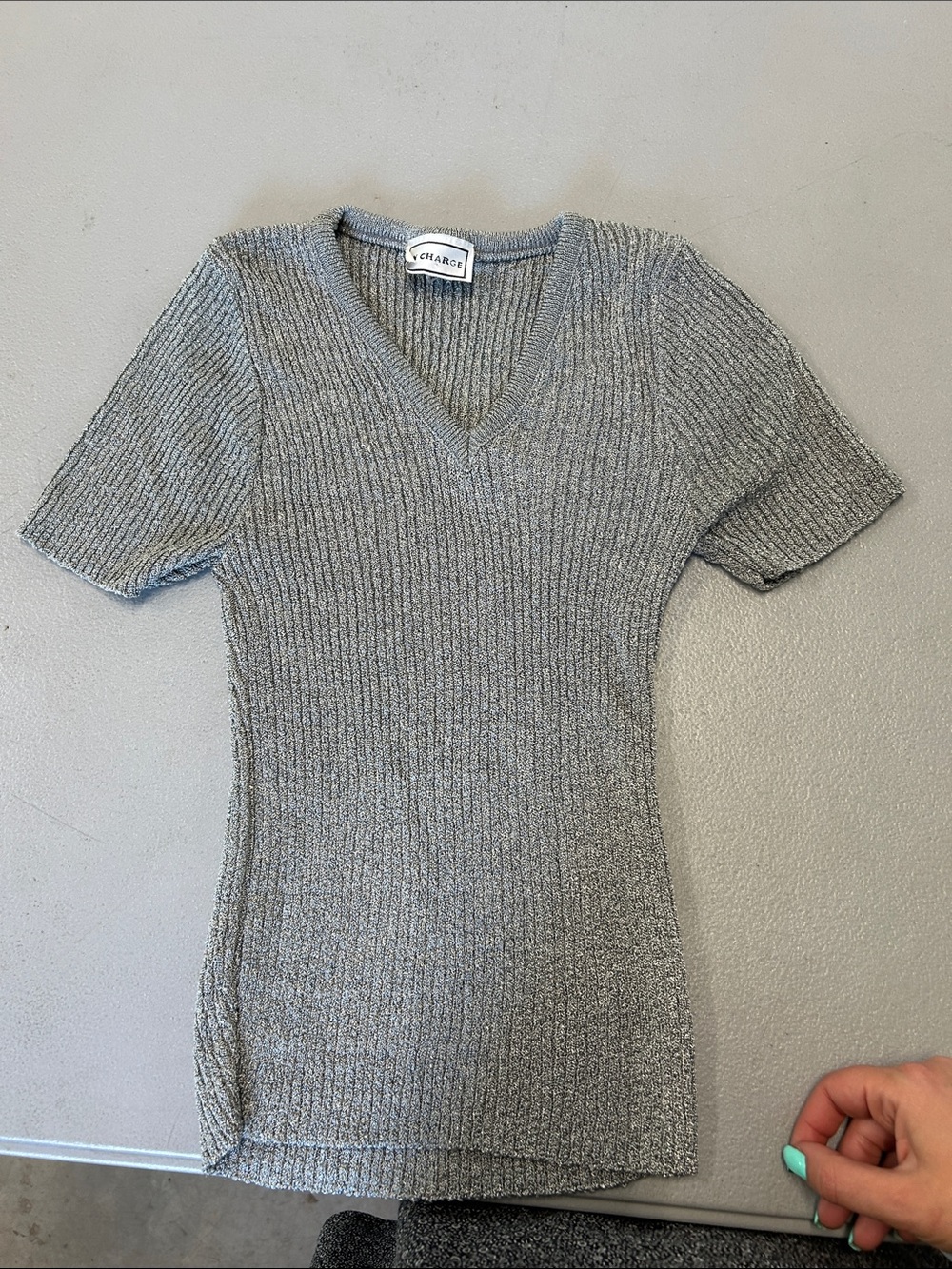 Y2K - In Charge - Heather Gray Ribbed V-Neck Sweater - Medium